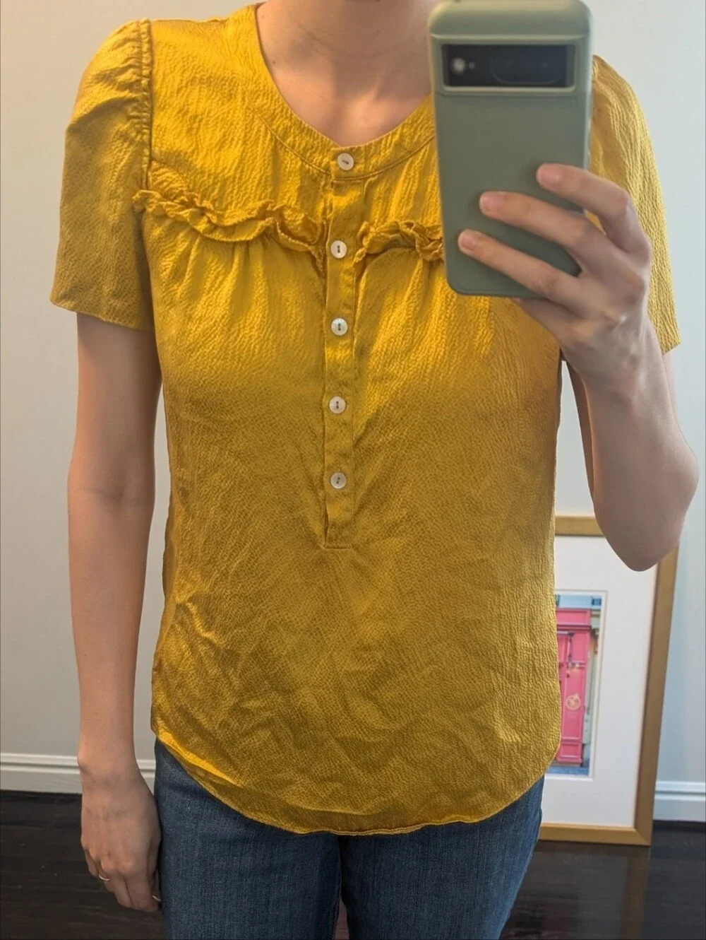 Golden Yellow 100% Silk J Crew Blouse